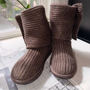 UGG Chocolate Brown Knit Fold-Over Boot Slippers